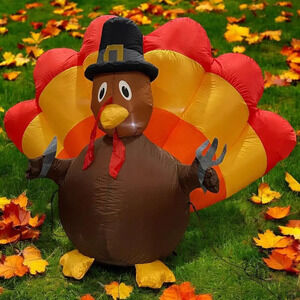 Gemmy Airblown Inflatable 6 Foot Turkey Thanksgiving Pilgrim Hat Lights up